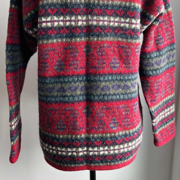 Vintage Simons Cerise & Multicolor Fair Isle Pure Shetland Wool Cardigan – US L - Picture 10 of 14